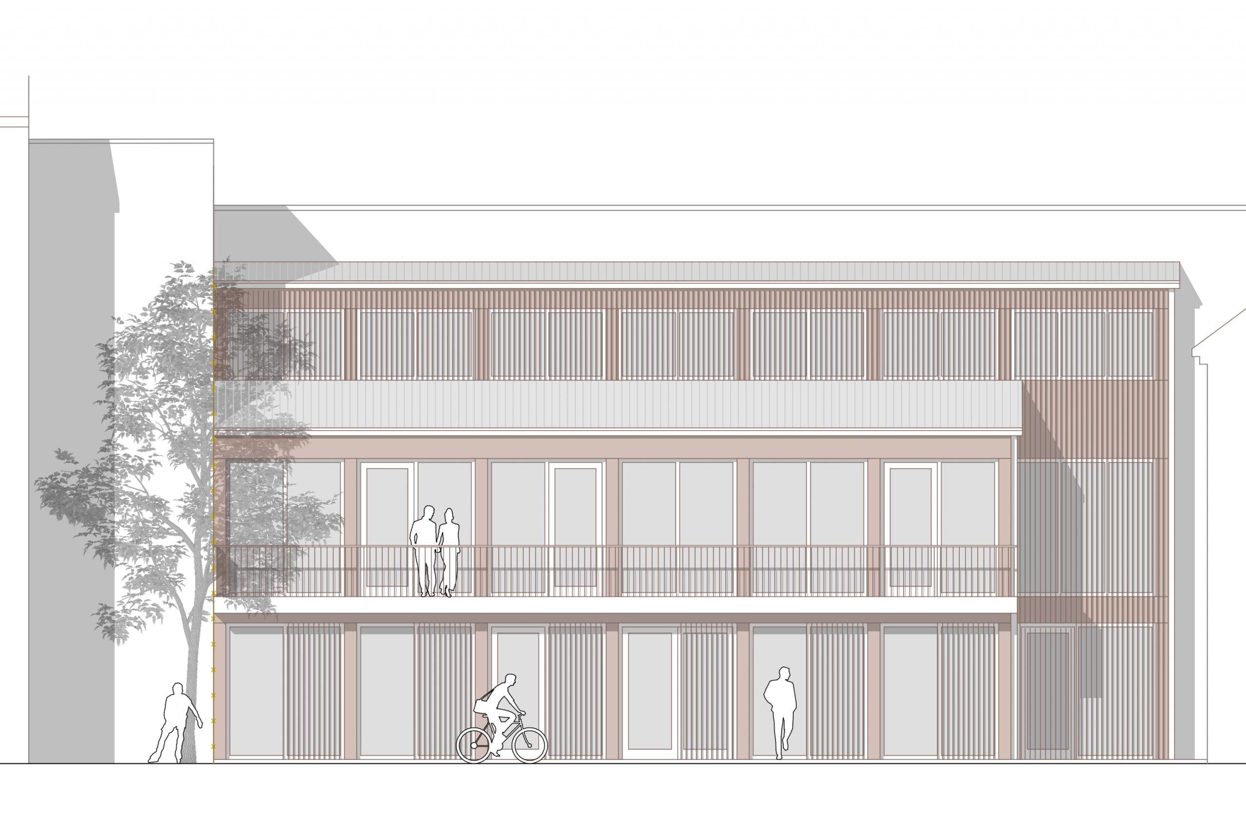 Junges Wohnen Steinweg Ansicht Nord Rendering modernes Gebäude.
