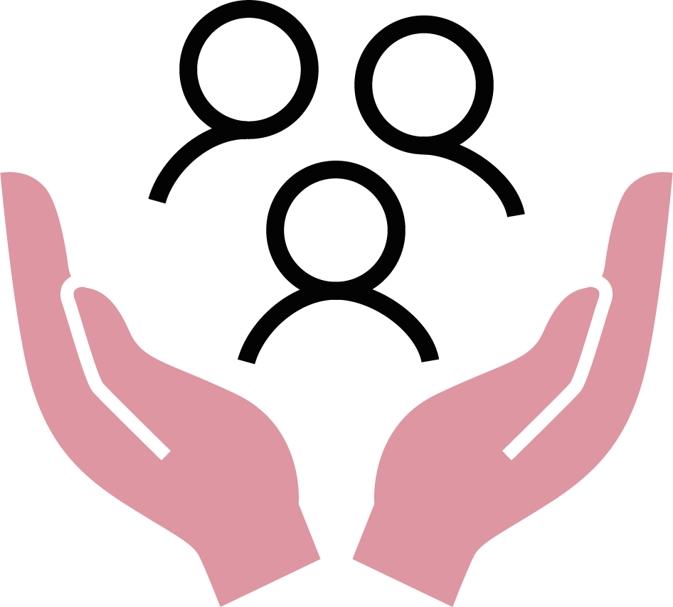 Icon sozialer Zusammenhalt Offen gefaltete Hand mit 2 Personen darin zur Symbolisierung von Zusammenhalt
